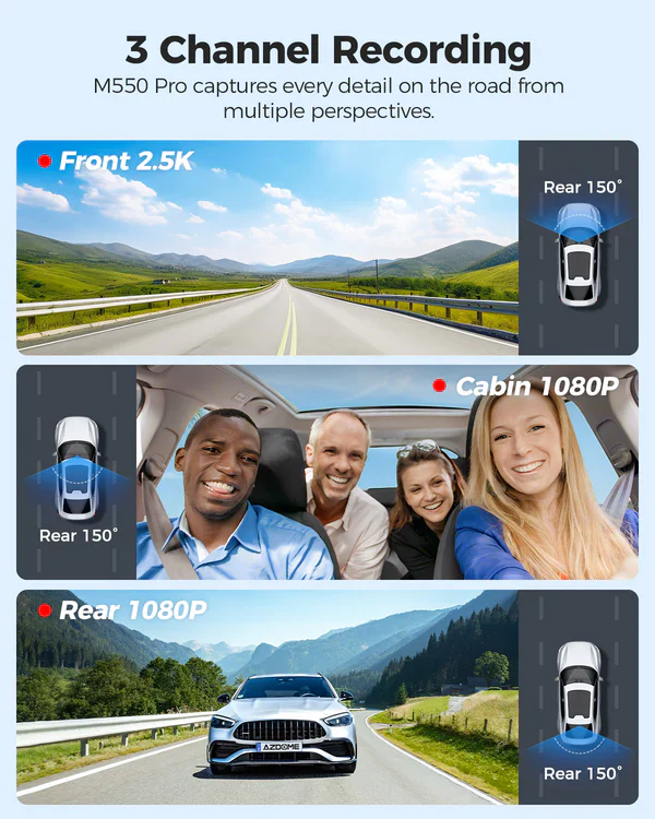 AZDOME M550Pro 3CH Dash Cam 4K with 5G WiFi, 3.19" Screen IR Night Vision 24H Parking Mode - Image 2