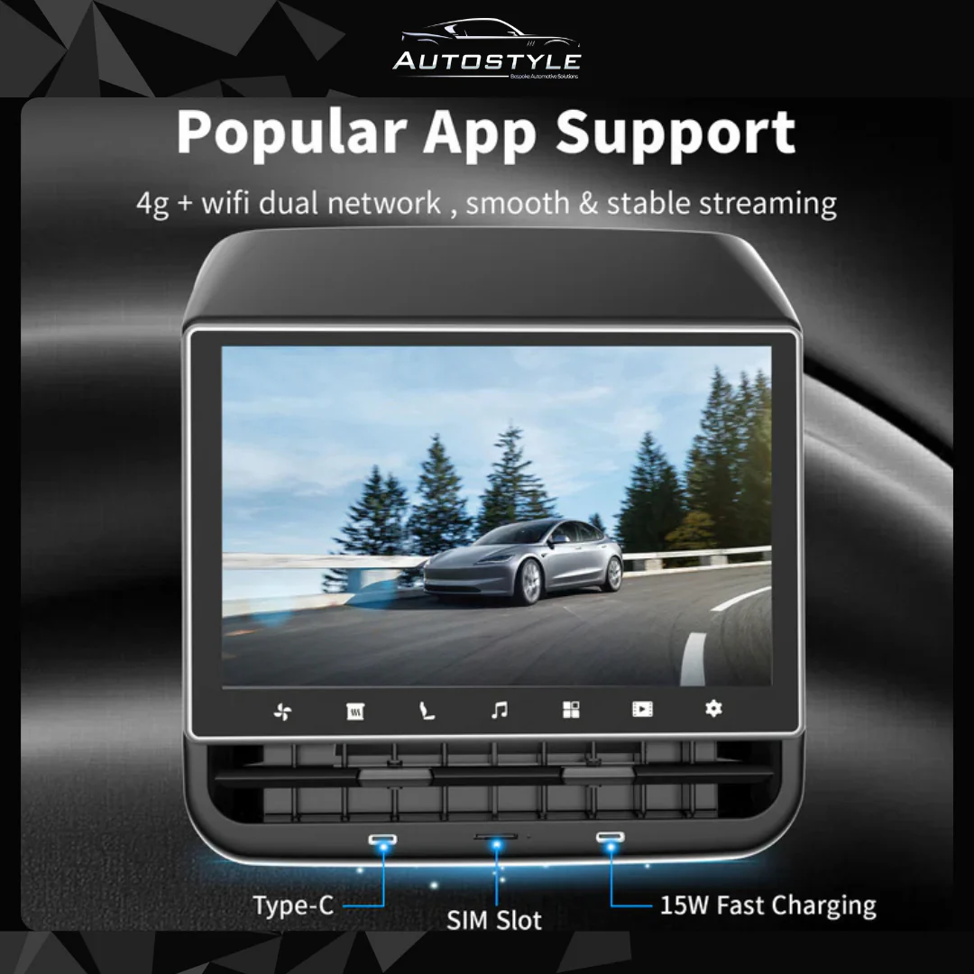 Tesla Model 3 / Model Y (2017-2023) 8.66" 4G Android Rear Seat Climate Control & Rear Entertainment Screen Upgrade - Image 5