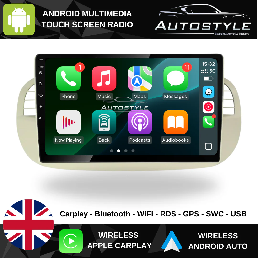 Fiat 500 Apple Carplay / Android Auto 9" Stereo Upgrade 2010-15 - Image 2