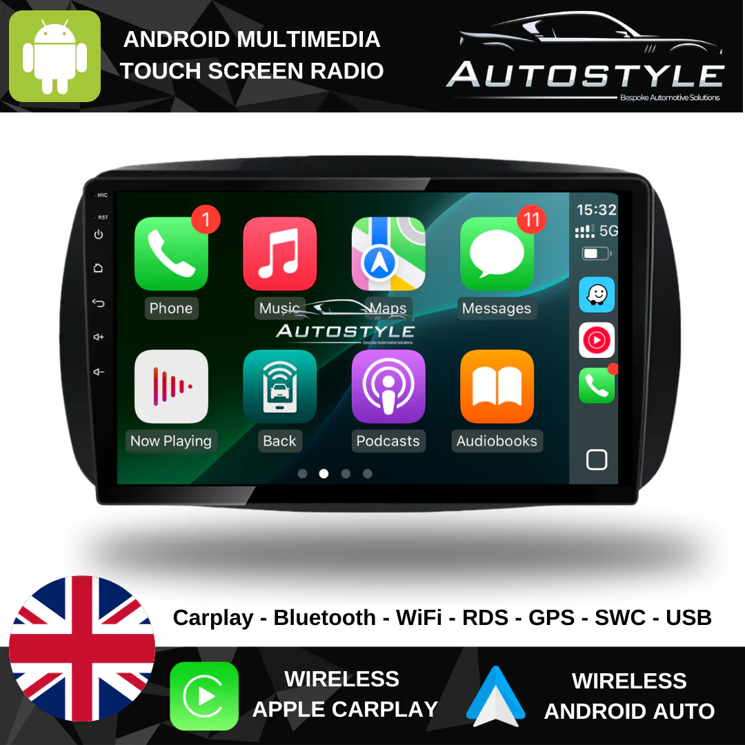 Mercedes-Benz Smart for Two/Four Apple Carplay / Android Auto 9" Stereo Upgrade 2014-2021 - Image 2